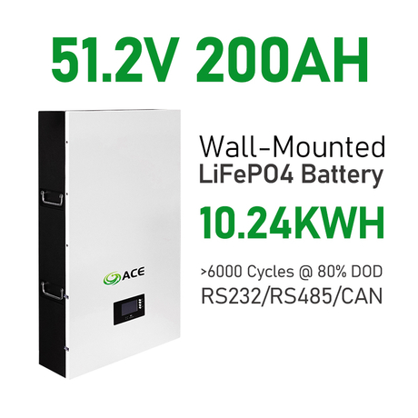 Indoor Wall Mount LFP Battery 51.2V 5.12kWh & 10.24kWh, Max 10 Units Parallel Connection, LiFePO4 Battery for Household Solar Backup Power