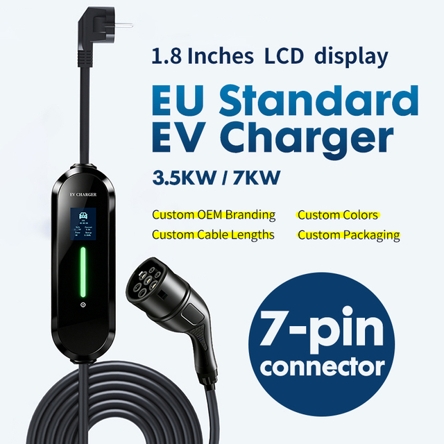 3.5kW 7kW Type 2 AC EV Charging Gun | EU Standard EV Charger Connector with 1.8 Inch LCD Display, IP65 Waterproof