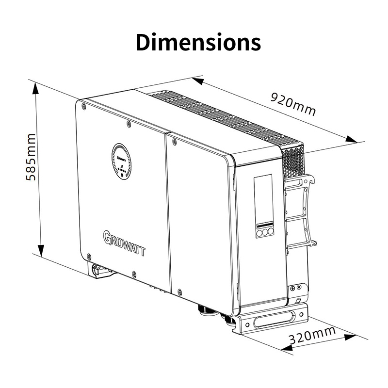 Growatt WIT 30-50kW Three Phase Hybrid Solar Inverter, 4 MPPT Trackers, IP66 Outdoor Protection for Commercial Energy Storage