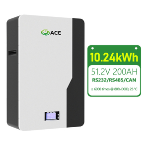 ACE 10.24kWh 51.2V 200Ah LiFePO4 solar battery pack with RS485 CAN communication, 6000 cycles, 10-year warranty
