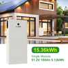 Stackable LiFePO4 Battery System, 3 Modules Stack to 153.6V 15.36kWh Single Module 51.2V 100Ah 5.12kWh Residential Solar Energy Storage